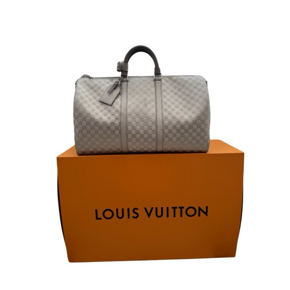 Louis Vuitton Virgil Abloh Silver Glitter Damier Leather Keepall 50 Bandoulière